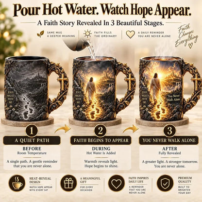 ✝️✨ 49% OFF – Jesus Walks With Me Heat-Reveal Mug | A Daily Reminder of Faith & Love! ❤️☕
