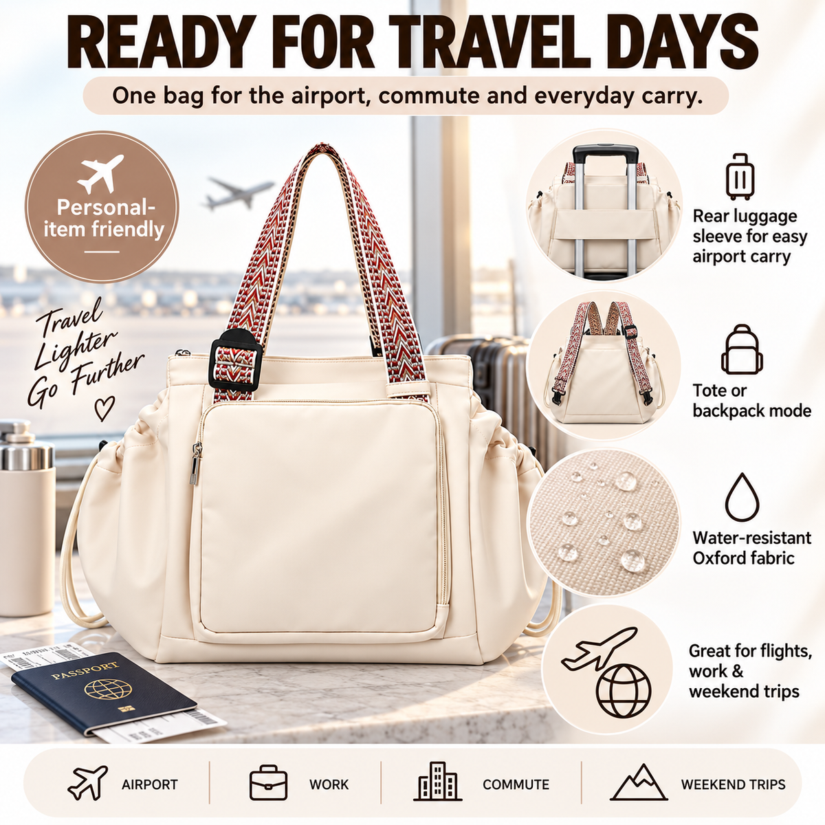 👜 3-in-1 Convertible Travel Tote – 15-Pocket Expandable Carryall