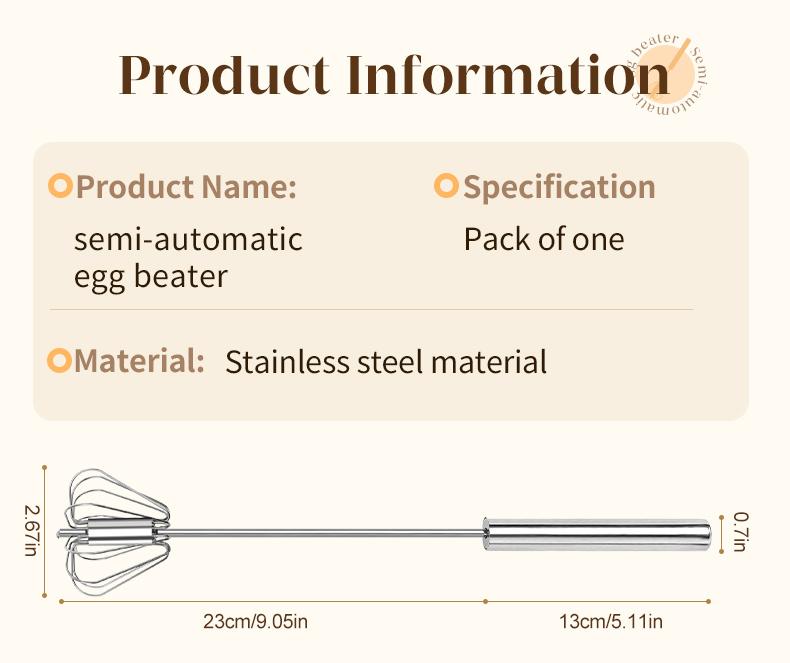 🥄 Semi-Automatic Push Whisk – Stainless Steel Hand Mixer