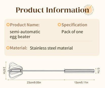 🥄 Semi-Automatic Push Whisk – Stainless Steel Hand Mixer