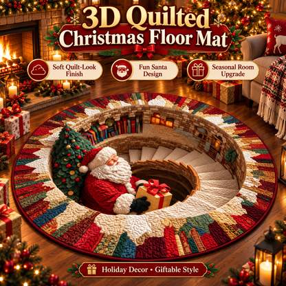🎄 3D Christmas Santa Illusion Round Floor Mat – Cozy Holiday Home Decor