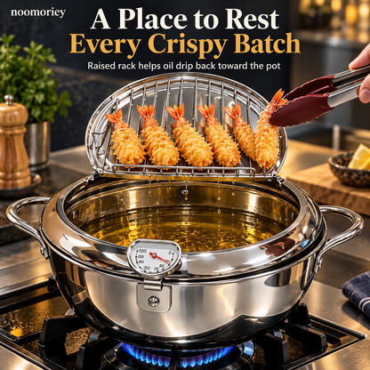 🍗🔥 Deep Frying Pot with Thermometer & Drain Rack – Easy Frying, Stir-Frying & Boiling! ✨