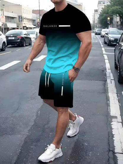 🎁Men’s Gradient Short Sleeve Tracksuit 2-Piece Set