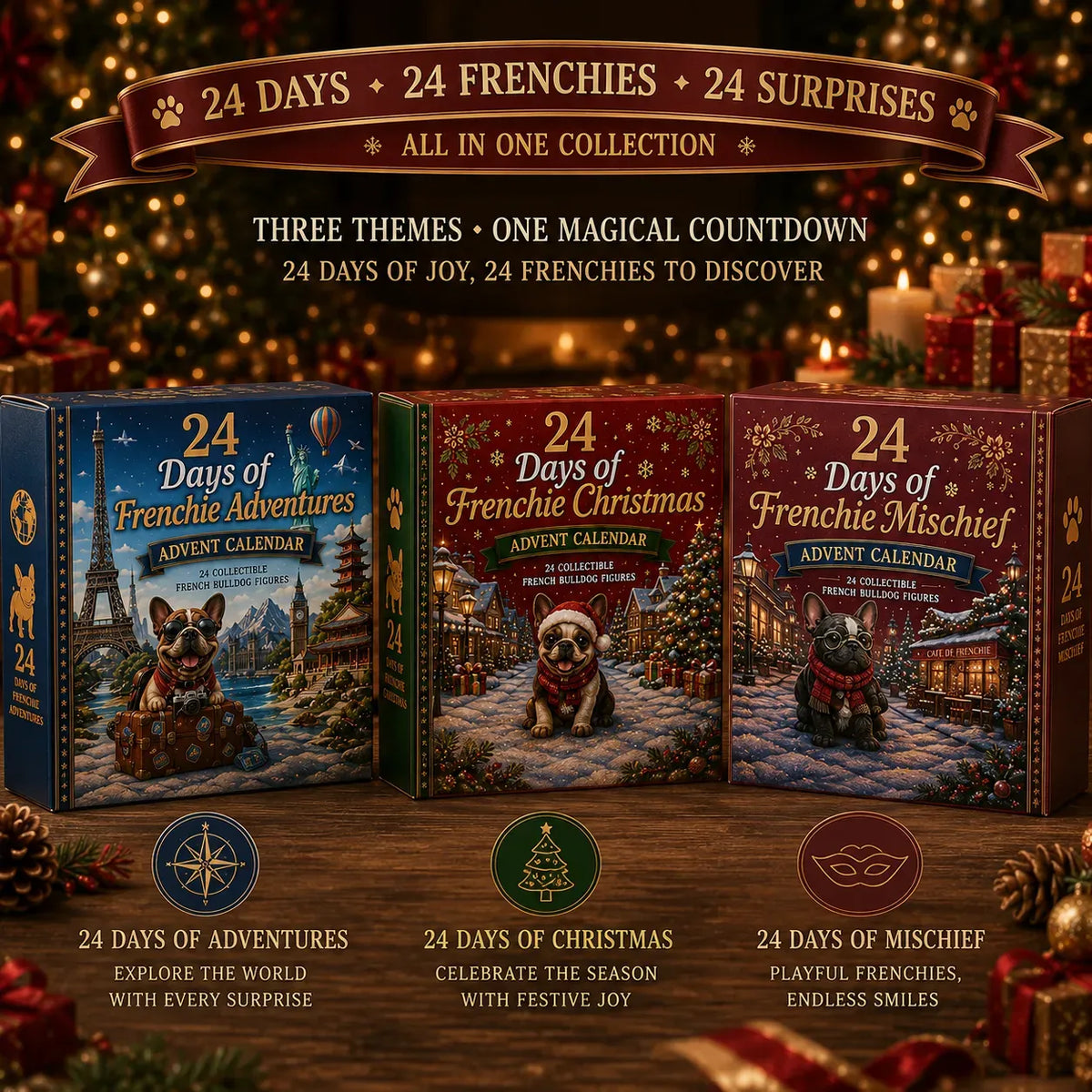🐶 24-Day French Bulldog Christmas Advent Calendar | 24 Unique Collectible Frenchie Characters with Different Outfits, Personalities🎄✨