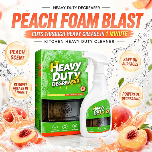 🧼Heavy Duty Kitchen Degreaser Spray – Foaming Grease Cleaner with Fresh Peach Scent