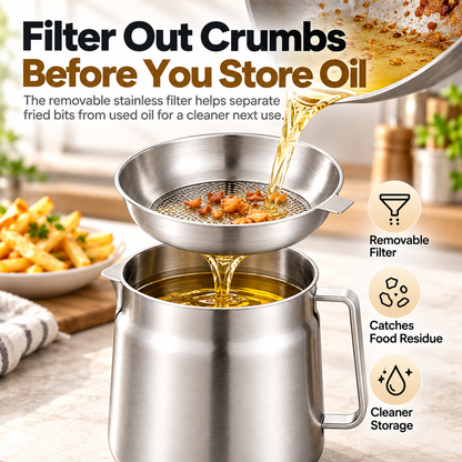 🍟🔥 3-in-1 Stainless Steel Fryer Pot – Fry, Strain & Store Oil with Ease! ✨👨‍🍳