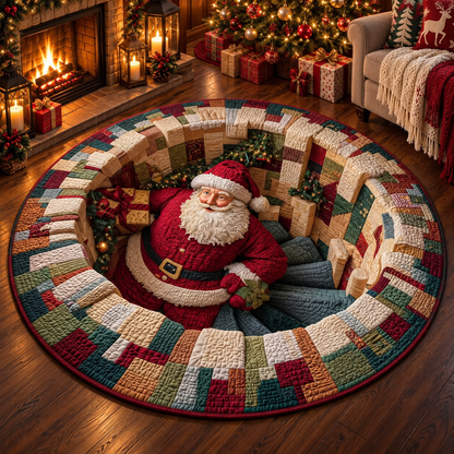 🎄 3D Christmas Santa Illusion Round Floor Mat – Cozy Holiday Home Decor