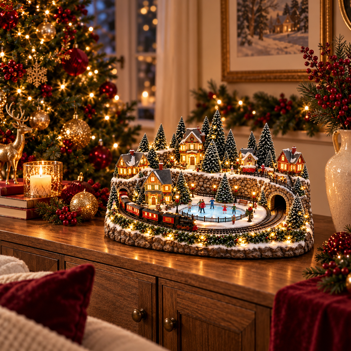 🚂 Animated Christmas Train & Ice Rink Scene – Magical Holiday Display ✨