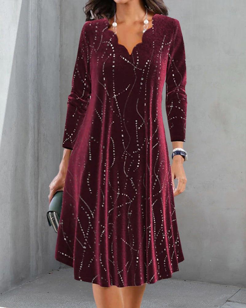 V-neck long-sleeve elegant dress
