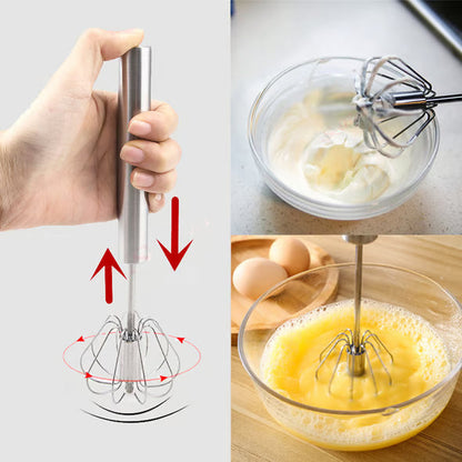 🥄 Semi-Automatic Push Whisk – Stainless Steel Hand Mixer