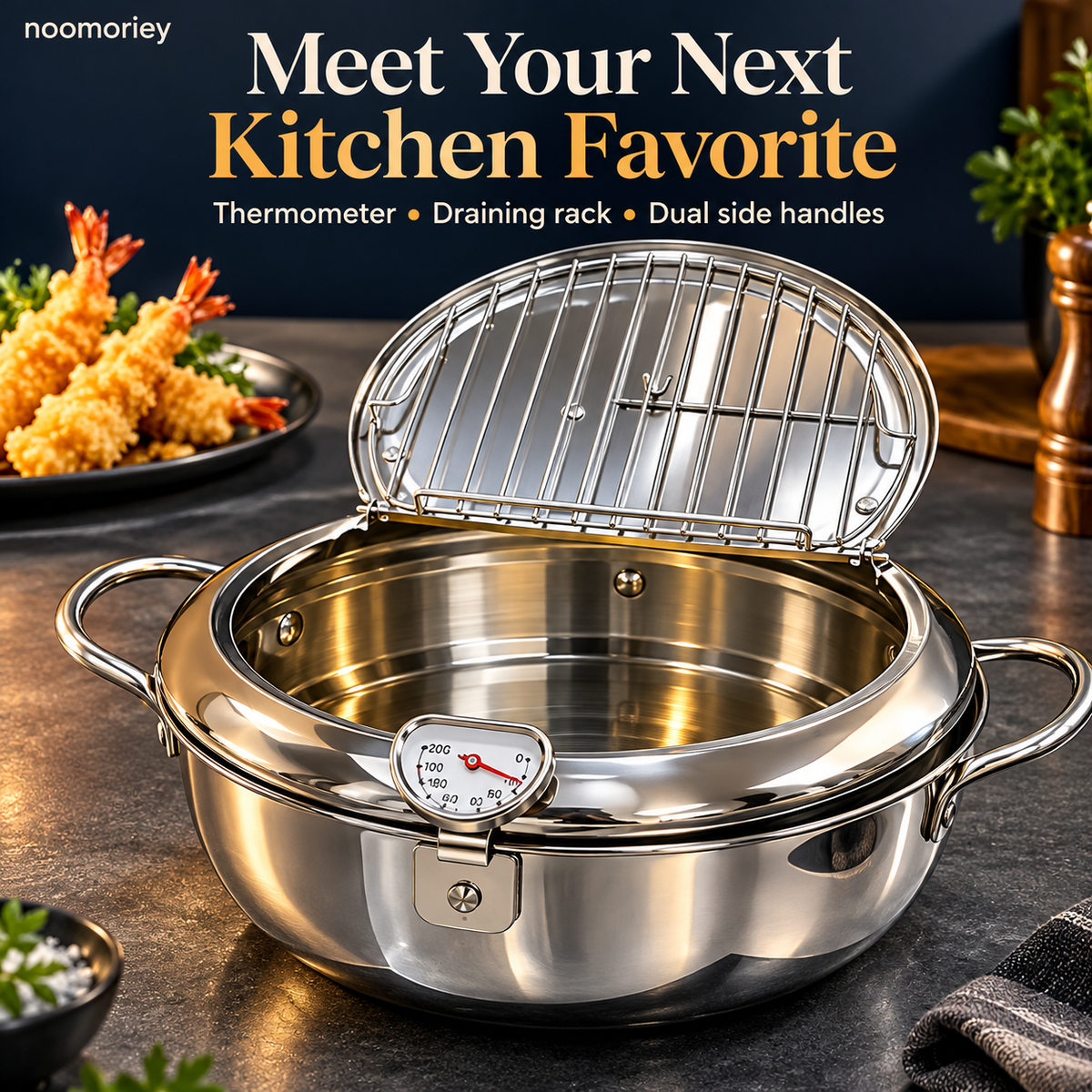 🍗🔥 Deep Frying Pot with Thermometer & Drain Rack – Easy Frying, Stir-Frying & Boiling! ✨