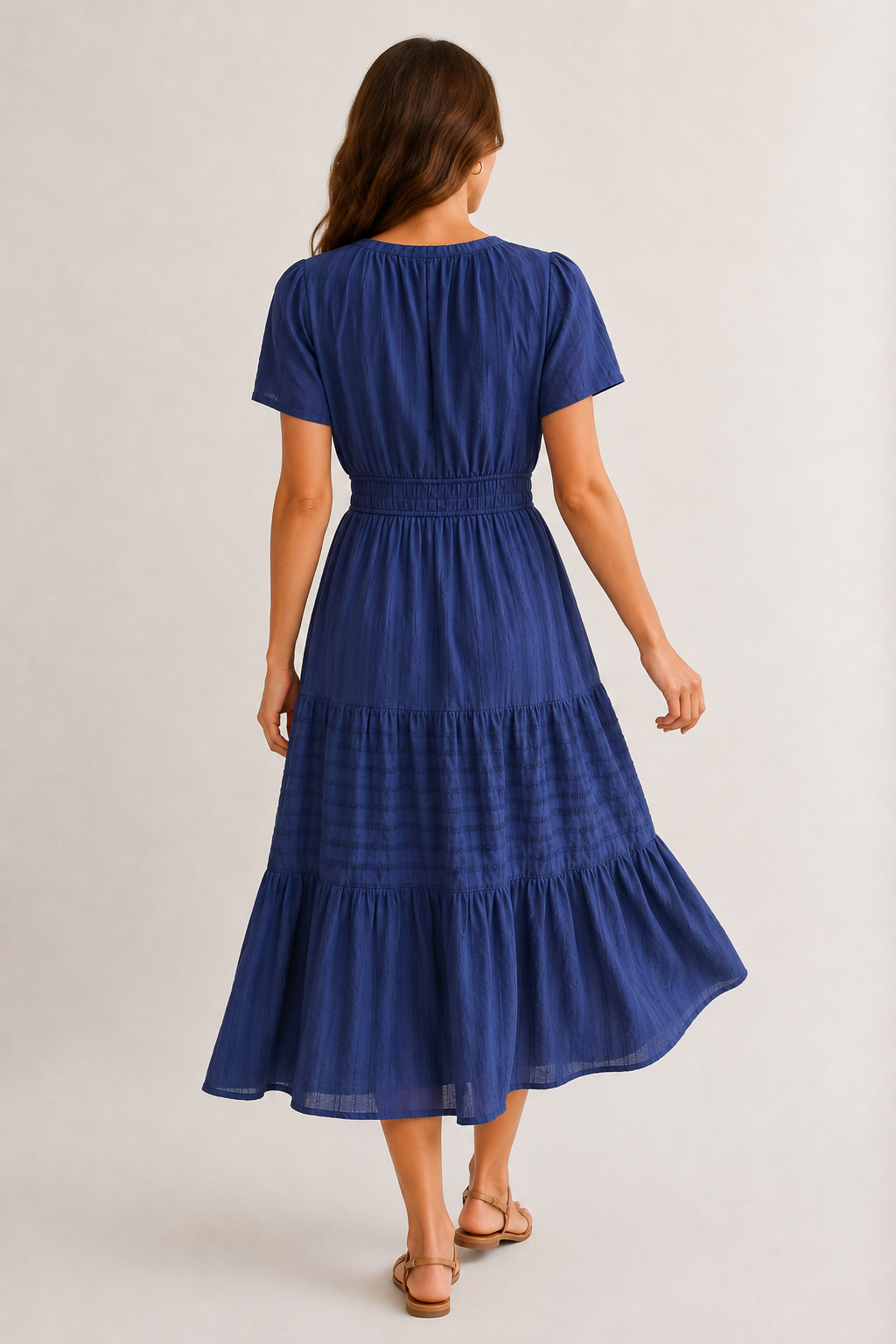 Tiered Notched Short Sleeve Dress