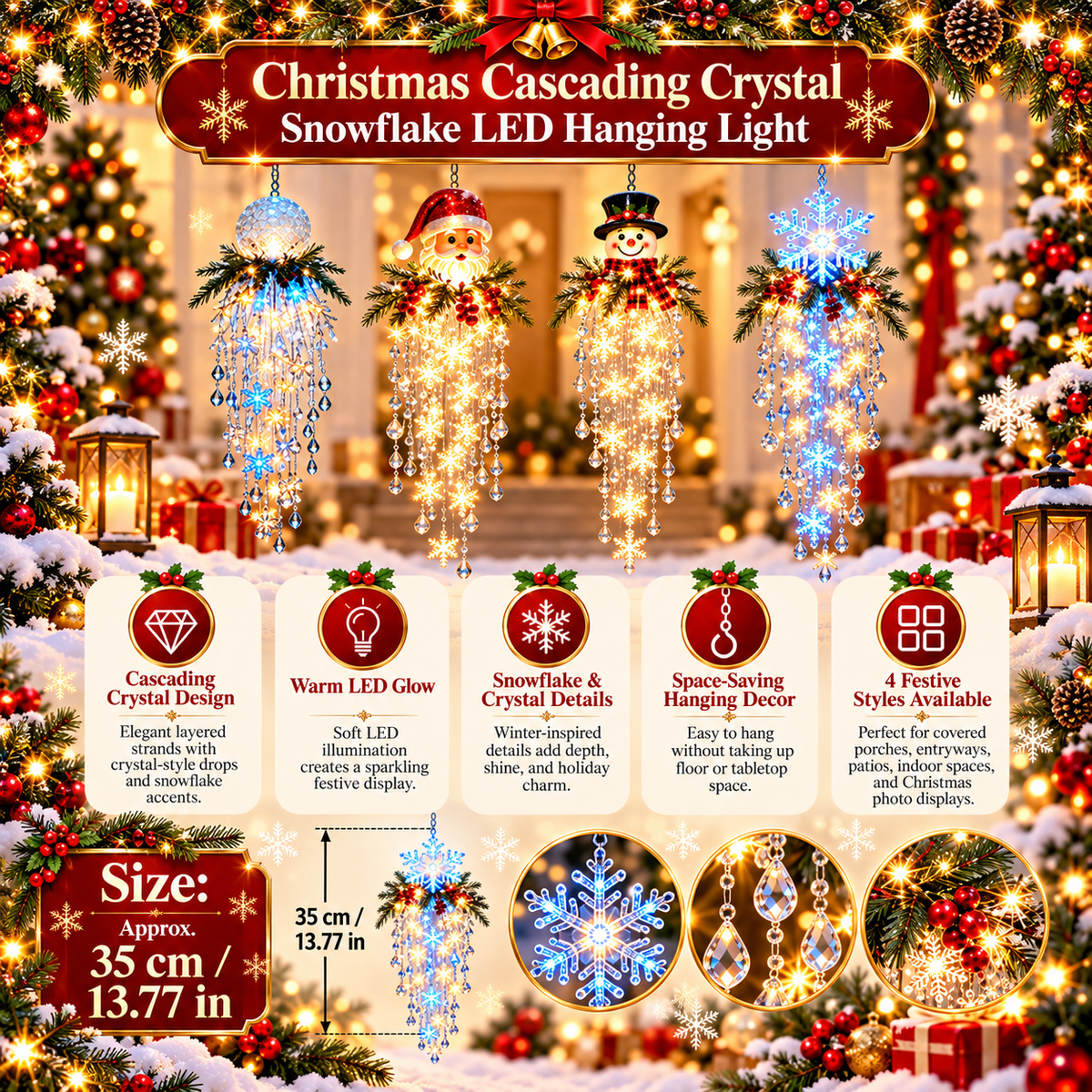 Crystal Cascade Christmas Snowflake LED Hanging Light✨❄️